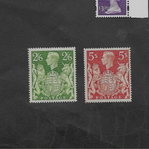 GB 1939 GEORGE VI 2/6 GREEN & 5/- RED 'HIGH VALUE' STAMPS MNH SG 476b/477 c£35+
