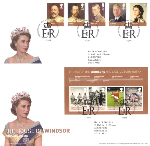 2 x GB RM FDCs: 2012 The House of Windsor - Set & Sheet + Bureau Cancels
