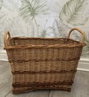 VINTAGE WICKER STORAGE BASKET  2 HANDLES MAGAZINE NEWSPAPER BOOK RECORD RACK VGC