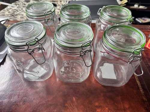 LOTE de 6 frascos de bote con tapa de bloqueo de vidrio transparente ANCHOR HOCKING 3 ciervos en relieve