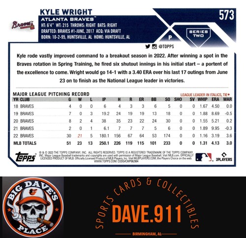 Kyle Wright 2023 Topps Gold Foil #573 Atlanta Braves - Picture 2 of 2