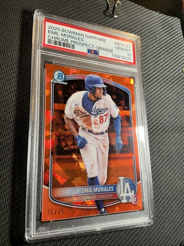 2025 Topps Bowman Chrome Emil Morales Dodgers Orange Prospect /25 PSA 10 POP 1 - Bild 2 von 5