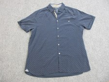 Ted Baker Shirt Mens Large Navy Blue Short Sleeve Button Up Dot Print Pocket
