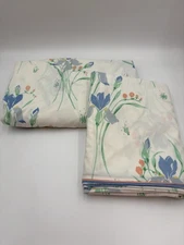 Vintage Lady Pepperell Twin Floral Percale Sheet Set Flat/Fitted Blue