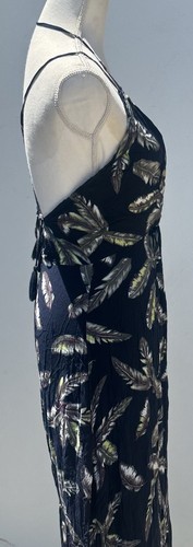 Aakaa Feather Leaves Halter Maxi Dress Slits Size Small Strappy Open Back Boho - Picture 8 of 16