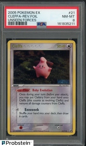 2005 Pokemon Ex Unseen Forces #21 Cleffa - Reverse Foil PSA 8 NM-MT