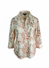 Style&Co. Button-Down Long Sleeve Shirt Japanese Floral Women's Size 10 Medium M