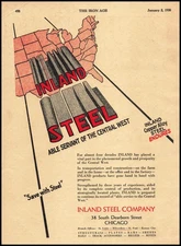 1930 Inland Steel Co. Chicago "Able Servant Of The Central West" US Map Print Ad
