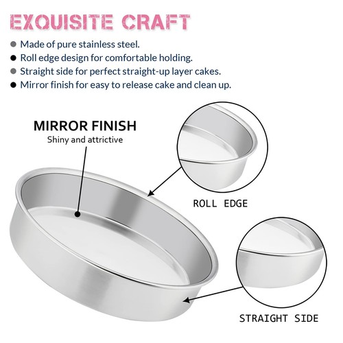 8 Inch Cake Pan Set of 3, Stainless Steel Round Layer Cake Baking Pans, Non-T... - 第 3/7 張圖片