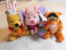 LOT 3 DISNEY PLUSH EASTER BUNNY POOH EGG PIGLET EASTER EGG BASKET TIGGER VTG SET