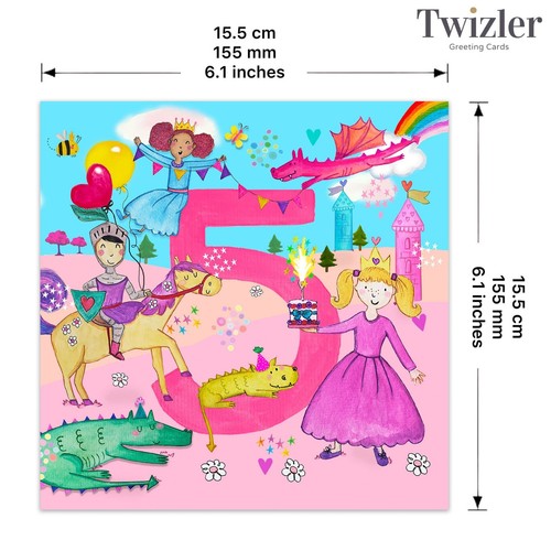 5th Happy Birthday Card for Girls - Princess Dragons - Childrens Card Age 5 Kids - Picture 3 of 7