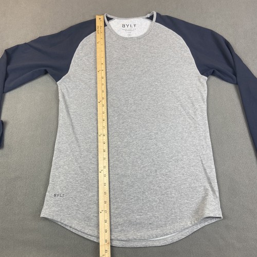 BYLT Shirt Mens Medium Gray Drop Cut Baseball Raglan Performance Lux Long Sleeve - Picture 6 of 8