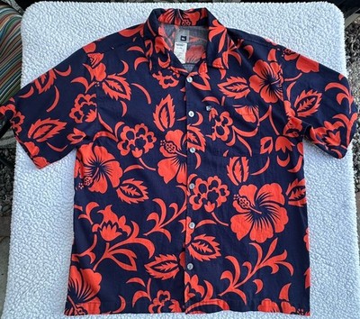 Vintage Quicksilver Button Down Mens Medium Hibiscus Print Short Sleeve, 80 s, M