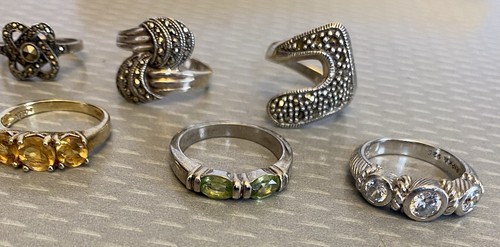 LOTTO 24 anelli vintage TUTTI argento sterling 925 pietre preziose marcasite Judith Ripka zirconi - Foto 13 di 24
