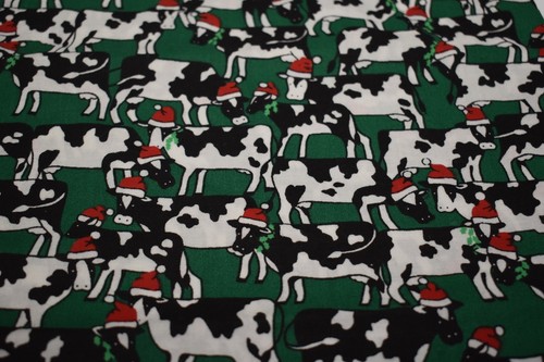 STOFF TRADITIONEN Vintage WEIHNACHTEN KÜHE schwarz weiß grün rot 19" x 44" 0,5 Yard - Bild 3 von 4