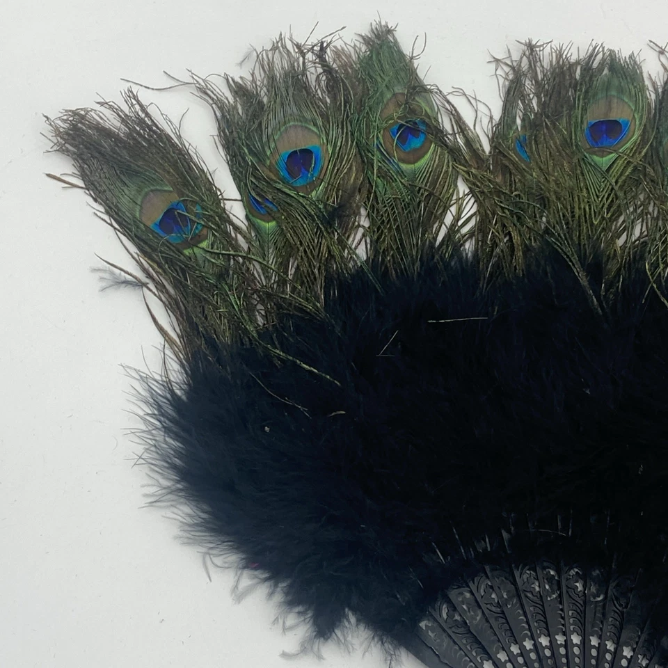 Ventilador de mano plegable vintage auténtico pluma de pavo real Foto 2 de 4