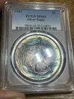 1993 Silver Eagle PCGS MS66 🌈Monster Rainbow Electric Blue Dual Side Tone