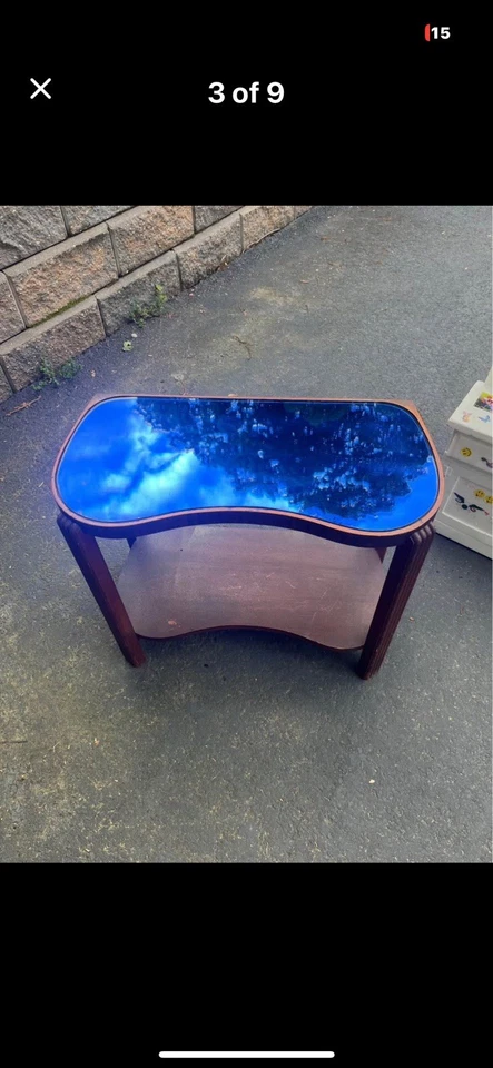 Vintage 1920s Cobalt Blue Glass Tables- Prohibition Era Art Deco Side Table - Image 3 of 4