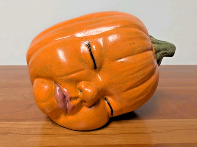 Vintage Sleeping Baby Pumpkin Head Ceramic Anthropomorphic Art Halloween
