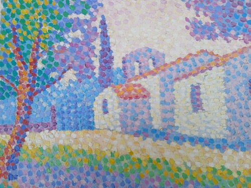 Oil On Canvas Saint-Martin-Des- Puits Aude By Monica D'Amagon 1992 Pointillist - Picture 7 of 16
