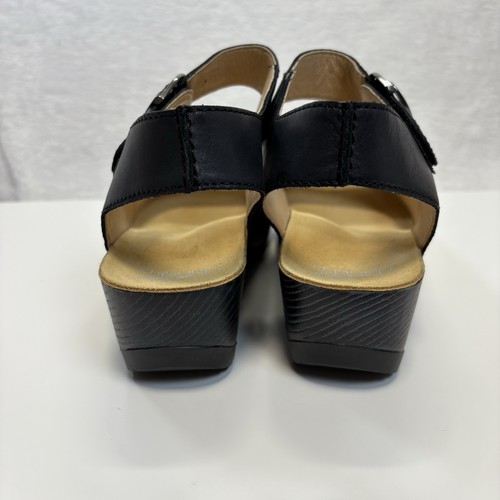 Dansko Sandals Womens 40 US 9.5-10 Black Leather Tiana Wedge Comfort Ankle Strap - Picture 8 of 13