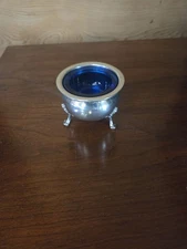 Hanle &Debler Pewter Open Salt With Cobalt Blue Bowl