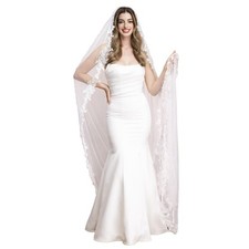 Bridal Veil Pearl Beaded Edge 1 Tier Fingertip Length Wedding Veil with Comb