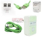 4 USB PORT WALL ADAPTER+10FT CABLE DATA CHARGER GREEN FOR GALAXY S4 S3 S2 NOTE 2