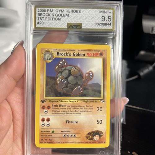 AGS 9.5 Gem Mint Brock's Golem Gym Heroes 1st Edition 20/132 WOTC Pokemon Card - Picture 1 of 2