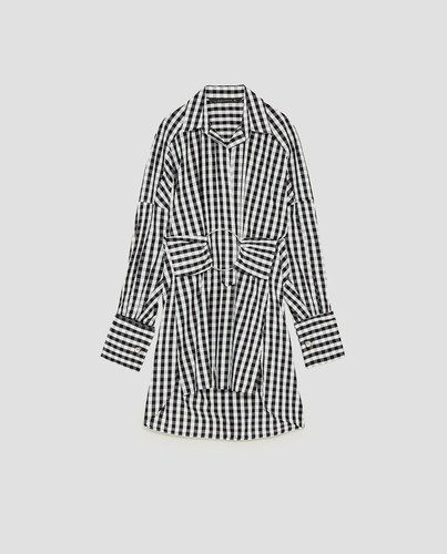 $70-Zara cotton le plus cher gingham CHECKED SHIRT WITH LARGE RING belt-XS-8188/757-blk/white