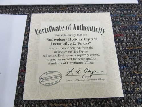 Budweiser Holiday Express Hawthorne Village Train On30 Locomotive & Tender - Afbeelding 8 van 12