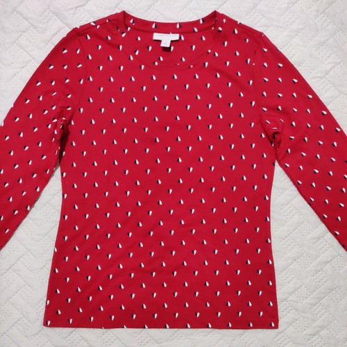 Top rojo manga larga cuello redondo Pima para mujer CHARTER CLUB talla PS - Imagen 3 de 10