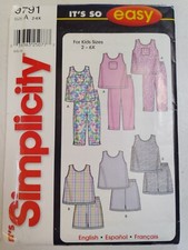 Pants Tank Top Shorts Girls 2 3 4 5 6 6X Simplicity 9791 Sewing Pattern CUT Easy