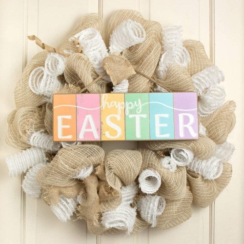 Spring Pastels Happy Easter Sign - 15" x 5", Wreath, Porch, Patio, Door Decor - Picture 2 of 2