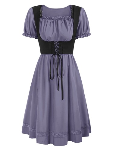 Damen Mittelalter Renaissance Kleid mit Korsett Top Steampunk Gothic Dienstmädchen Stück Set - Bild 25 von 29