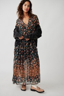 Free People See It Through Dress Floral Printed Long Sleeve Sheer Maxi XS  NEW | eBay