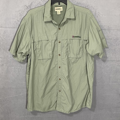 Gander Mountain belüftetes Shirt Herren XLT kurzärmlig geknöpft grün Nylon Wandern