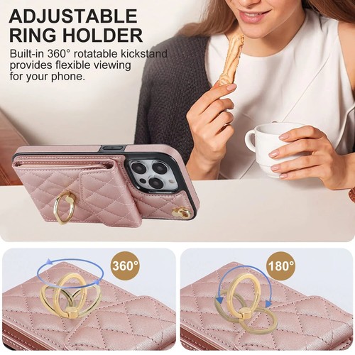 Crossbody Leather Wallet Case with Card Slots & Lanyard Ring for iPhone 15 14 13 - Picture 2 of 17