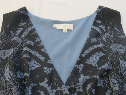 HOBBS SUPER SMART BLACK & DARK BLUE LACE PRINT SLEEVELESS FTTED DRESS UK 14 - Picture 18 of 21