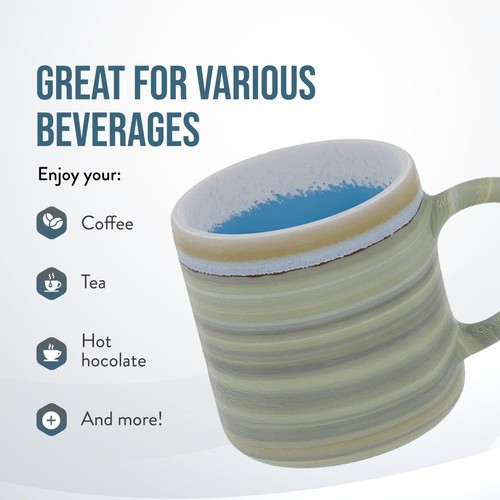 Ceramic Glazed Jumbo Coffee Mugs | Set Of 2 | Big Tea Mugs With Large Handle Des - Picture 3 of 6