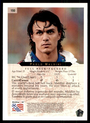 1994 Upper Deck World Cup Contenders English/Spanish Paolo Maldini Italy #150 - Picture 2 of 2