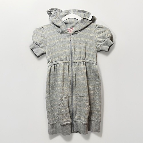 Juicy Couture Dress Girls 10 Gray Hoodie Zip Up Metallic Stripe Y2K