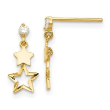 Real 14kt Yellow Gold Madi K CZ Polished Star Post Dangle Earrings