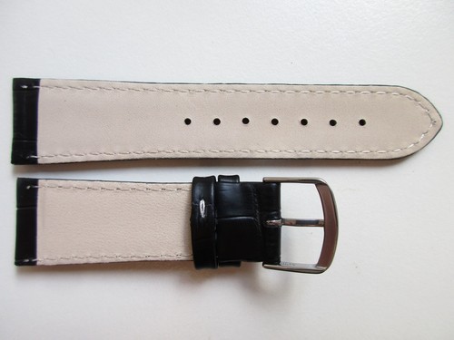Correa de reloj de cuero 21 mm con estampado de cocodrilo negro "cosido blanco" - CORTO - Imagen 5 de 5