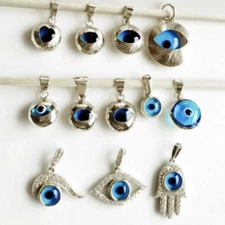 9ct 9K white Gold lucky evil eye charms pendants 7 designs. Made in Europe.