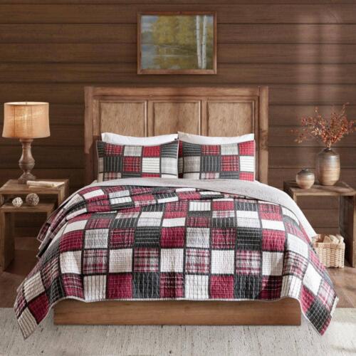 Tulsa 3-Piece Red/Grey Cotton King/Cal King Oversized Plaid Print Quilt Set - Picture 9 of 9