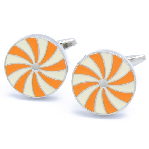 Cufflinks - Round with White and Orange Spinwheel Design - Picture 5 of 5