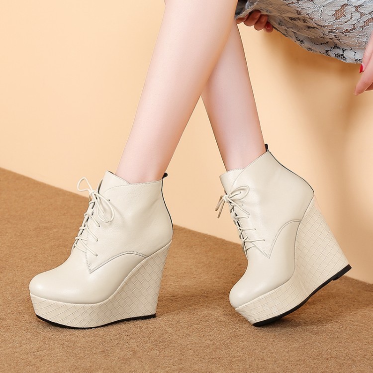 Moda de Mujer de Cuero con Cordones Cuñas Alta Tacón Botín Tobillo Informal Fiesta Zapatos Talla Moda de Mujer de Cuero con Cordones Cuñas Alta Tacón Botín Tobillo Informal Fiesta Zapatos Talla