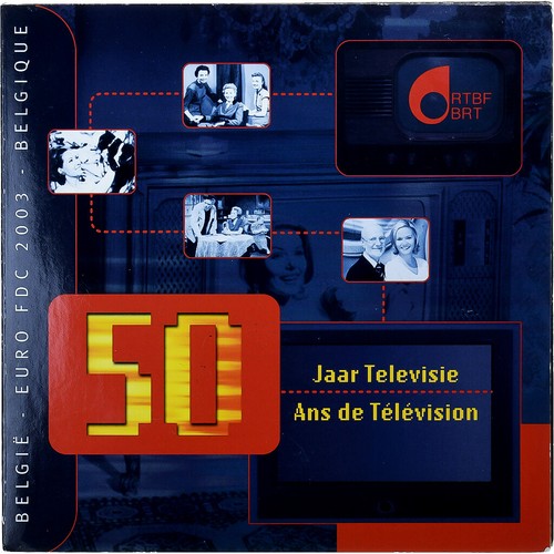Belgien, Set 1 ct. - 2 Euro + Token, 50 Jahre Fernsehen, FDC, 2003
