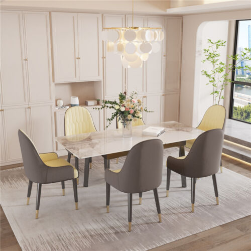 130~160cm Expandable Rectangular Real Marble Dining Table w/ 4 Strong Metal Legs - Picture 2 of 33